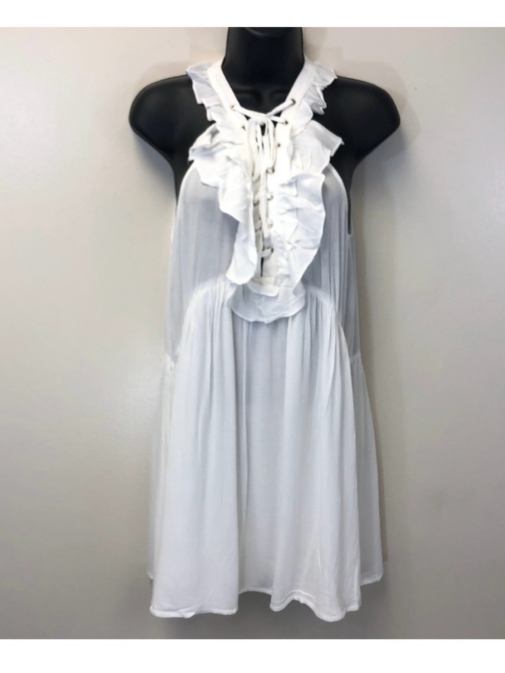 NWT re:named White Ruffled Lace Up Dress size L